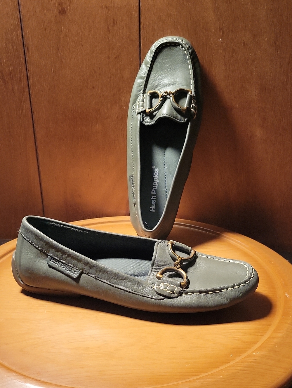 Hush Puppies Women's Green Leather Horsebit Loafers